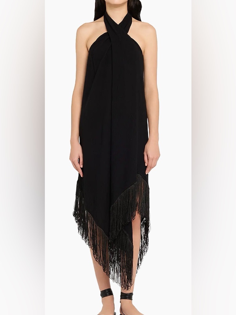 Never Worn - Pq Swim Black Fringe Halter Cover-Up Dress